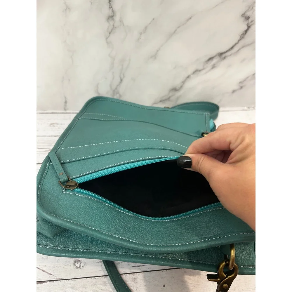 American Bison Teal Leather Cowhide Tooled Western Concealed Carry Purse